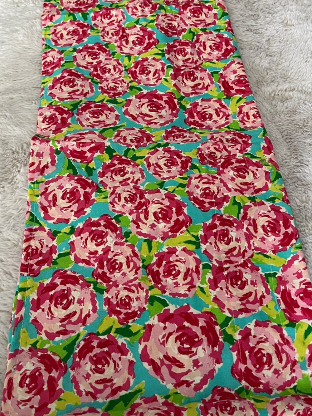 Lilly Pulitzer Pink Rose Print Table Runner on Aqua